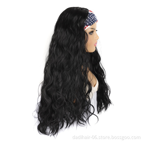 Heat Resistant Synthetic Wavy Curly Wigs With colorful Headband afro wig Long Straight